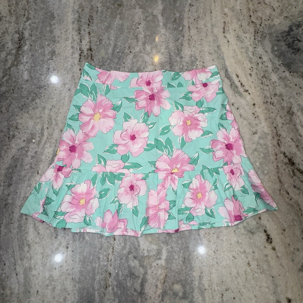 NWT GB Women's XL Mini Skirt Floral Single Tier Flare Bright Preppy Gianni Bini